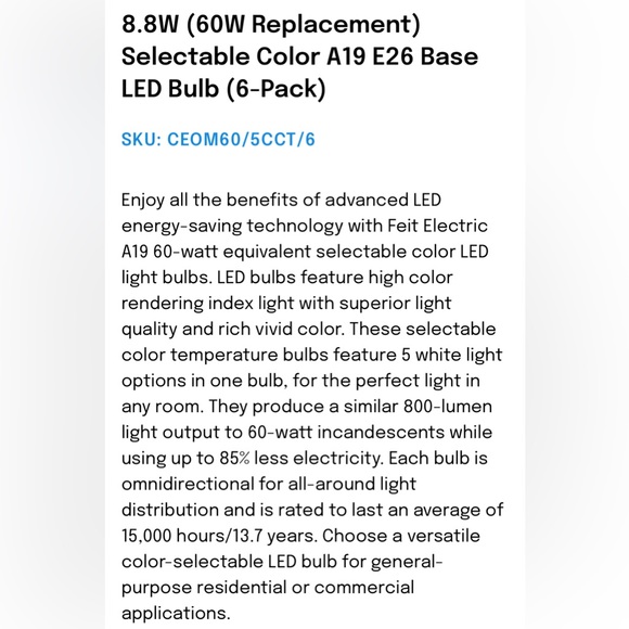 (2) Boxes of Feit Electric Selectable Color LED Light Bulbs - Picture 6 of 7